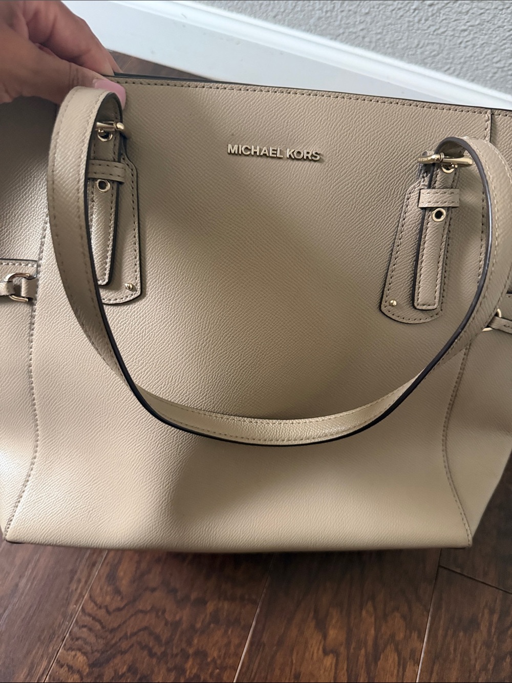 Michael Kors Beige Saffiano Leather Tote with Gold Accents - Picture 11 of 12